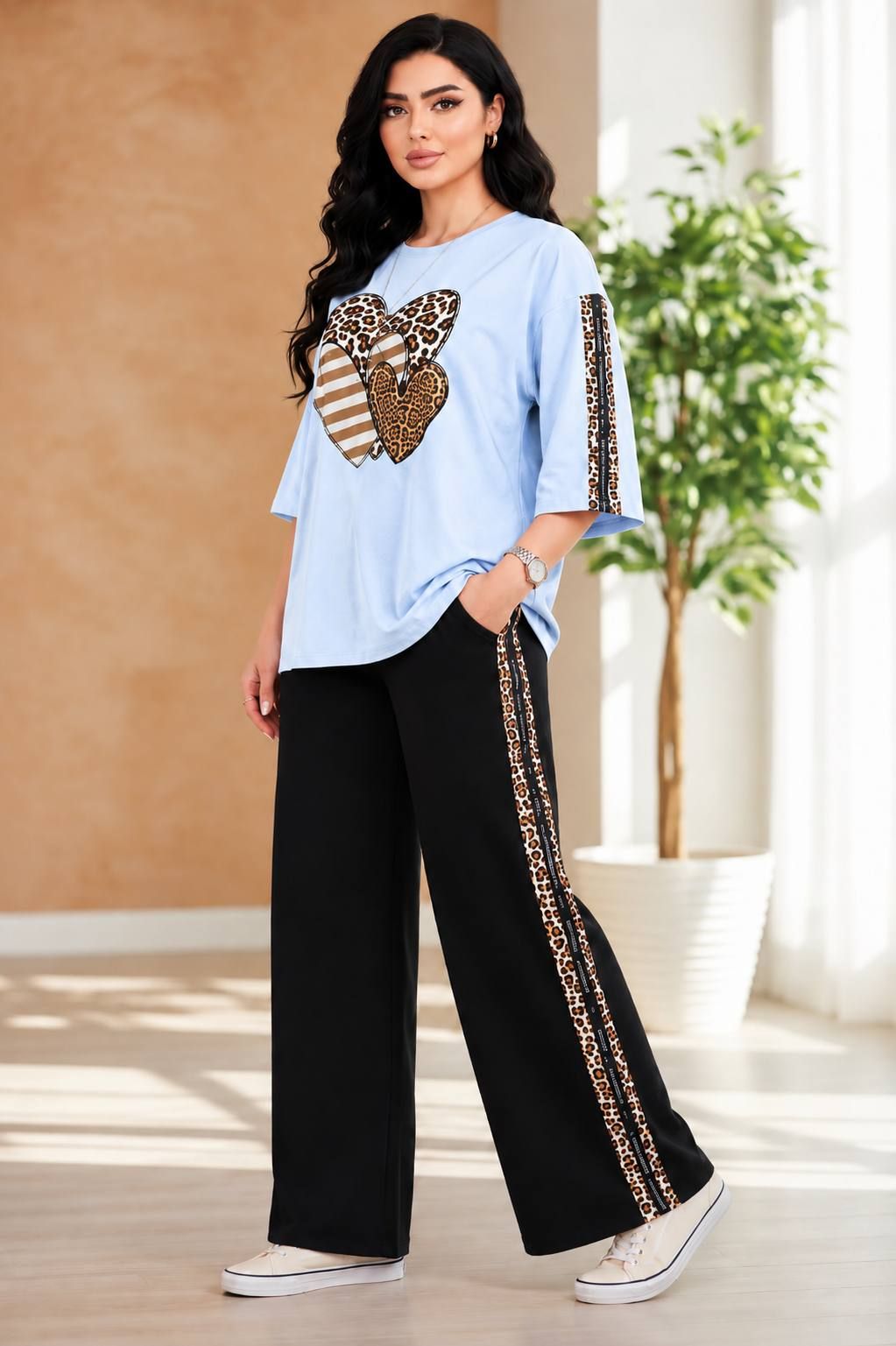 ست تیشرت شلوار گلکسی پنبه