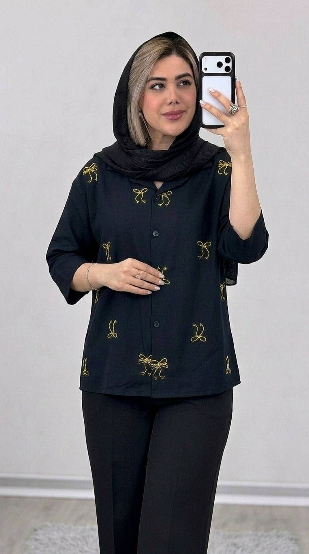 شومیز نگینی طلایی جنس بزیاق درجه یک