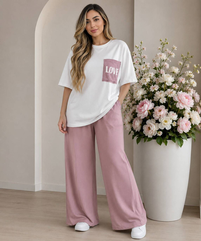 ست تیشرت شلوار love نخ پنبه باکیفیت