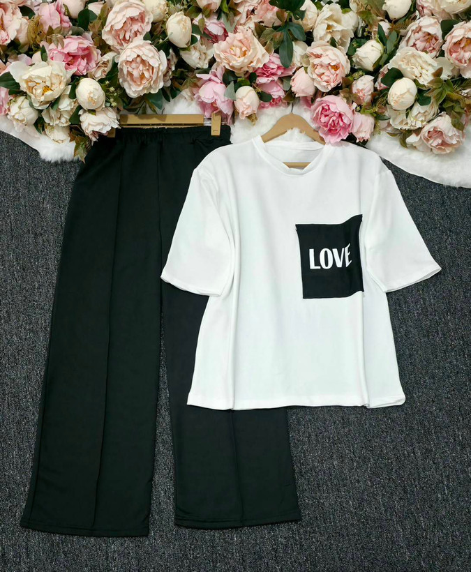 ست تیشرت شلوار love نخ پنبه باکیفیت