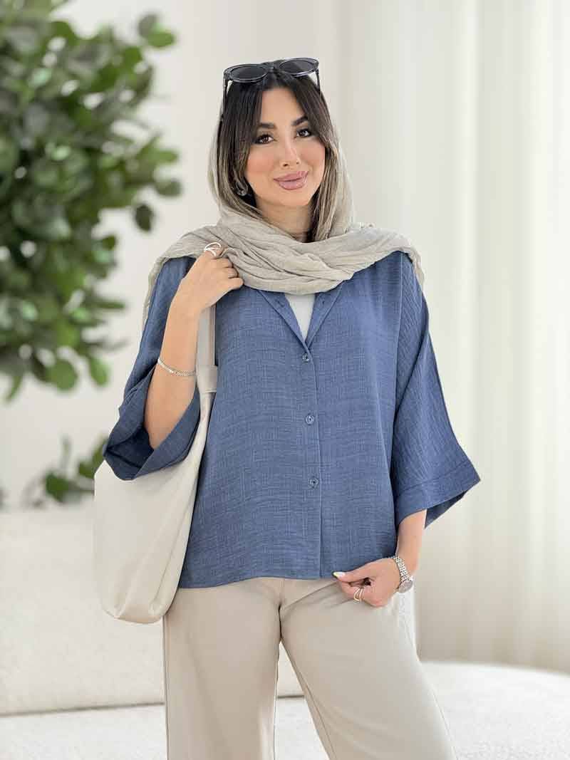 شومیز باکسی شفق جنس شانتون حصیری