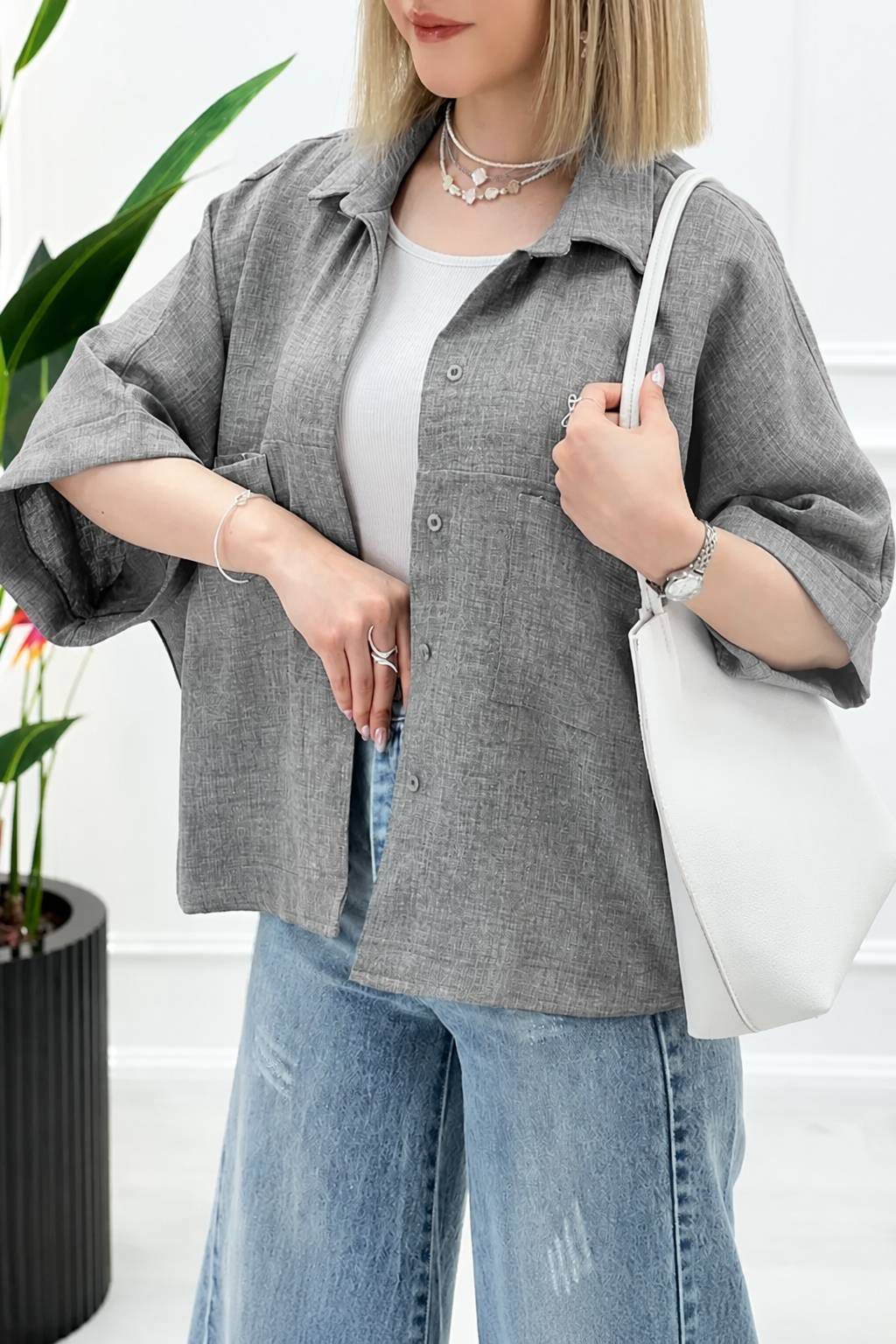شومیز باکسی شفق جنس شانتون حصیری