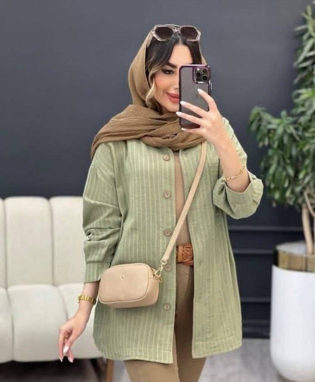 حراج شومیز مانتویی خاتون جنس شانتون راه راه دیپلمات درجه یک