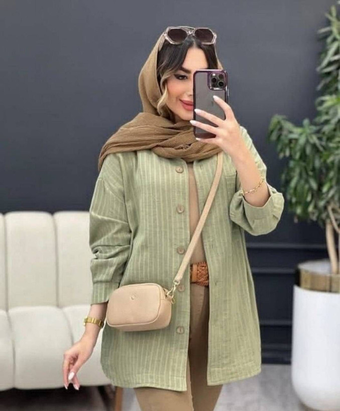 حراج شومیز مانتویی خاتون جنس شانتون راه راه دیپلمات درجه یک