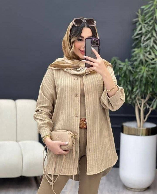 حراج شومیز مانتویی خاتون جنس شانتون راه راه دیپلمات درجه یک