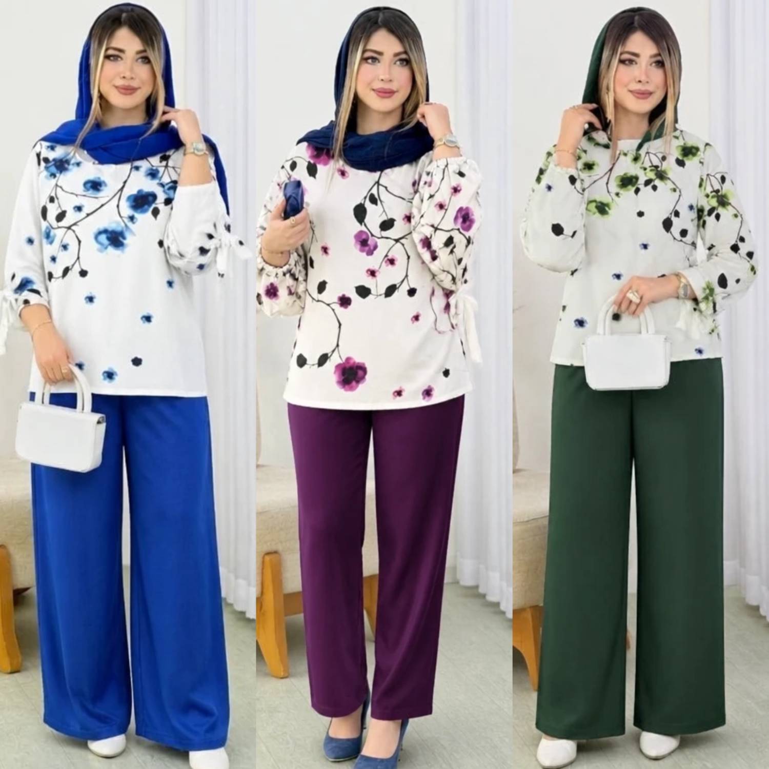 ست بلوز شلوار شکوفه جنس بوگاتی باکیفیت