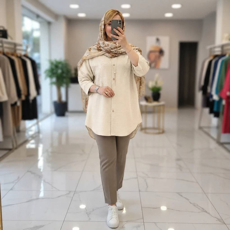 شومیز مانتویی نگینی جنس شانتون