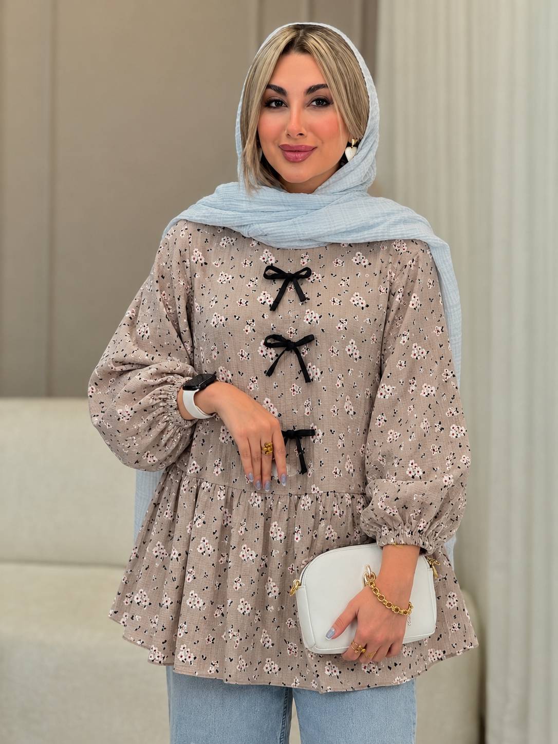 شومیز مانتویی نازگل جنس گل گچی پایین کلوش