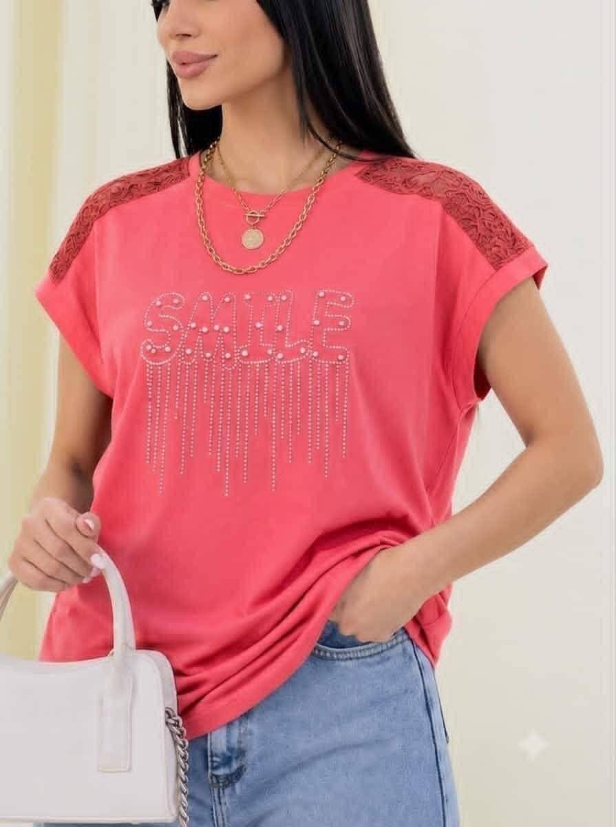 شومیز باکسی نگینی صورتی