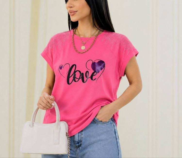 تیشرت باکسی نگینی طرح LOVE