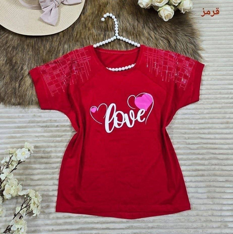 تیشرت باکسی نگینی طرح LOVE