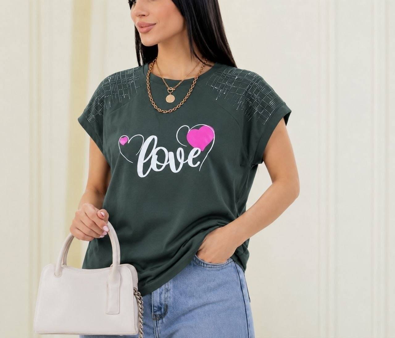 تیشرت باکسی نگینی طرح LOVE