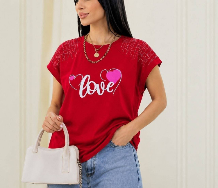 تیشرت باکسی نگینی طرح LOVE