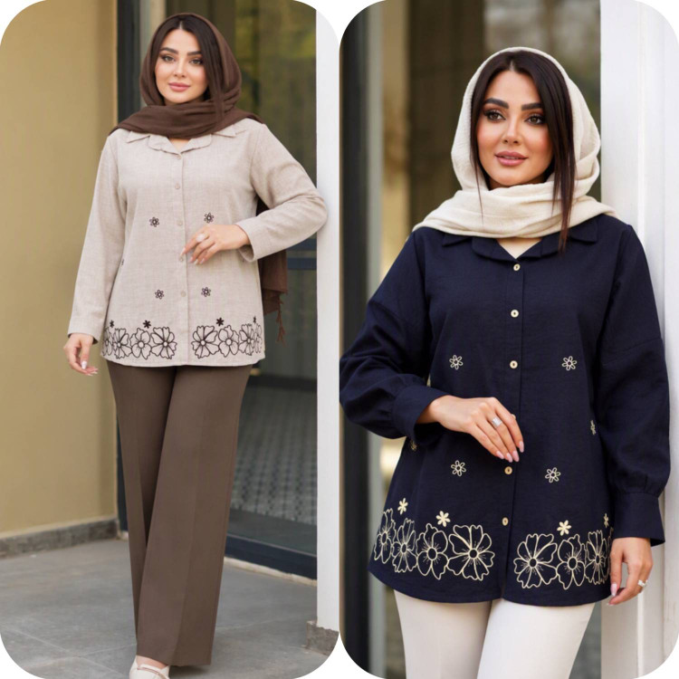 شومیز مانتویی مهگل جنس شانتون و گلدوزی