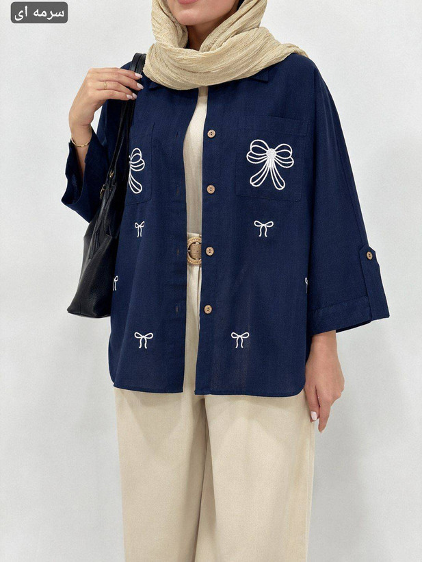 شومیز مانتویی حلما جنس کتان لنین درجه یک
