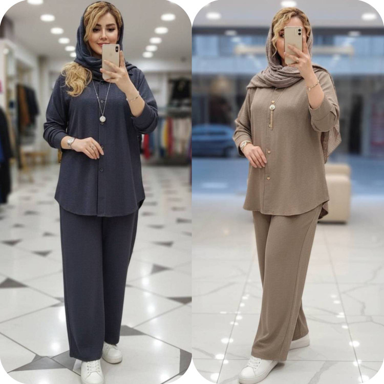 ست مانتو شلوار بیسکوییتی جنس مراکشی