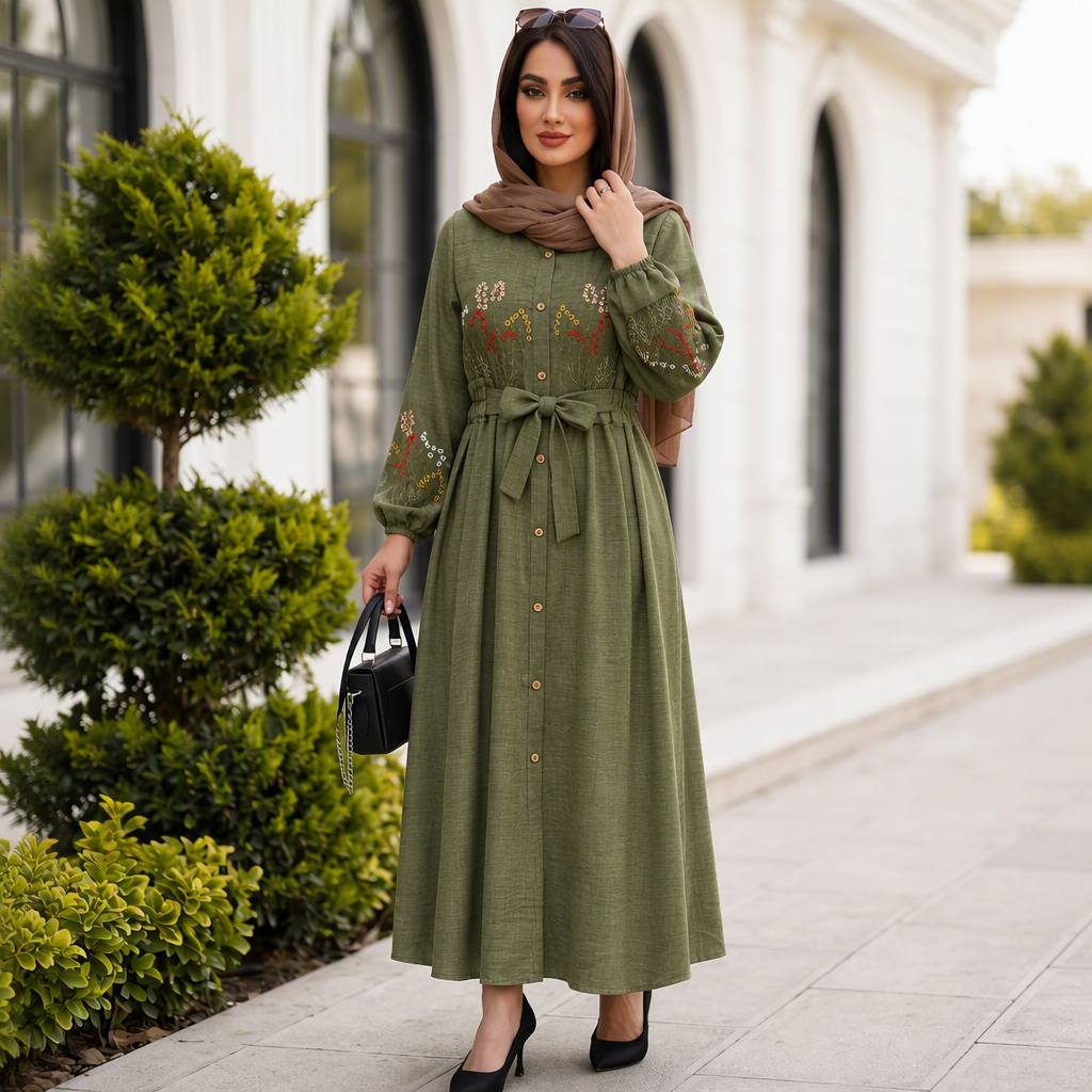 پیراهن گلدوزی نگار جنس شانتون