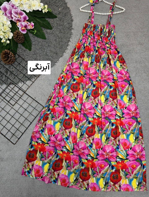 پیراهن اطلس جنس تمام نخ کش دوزی