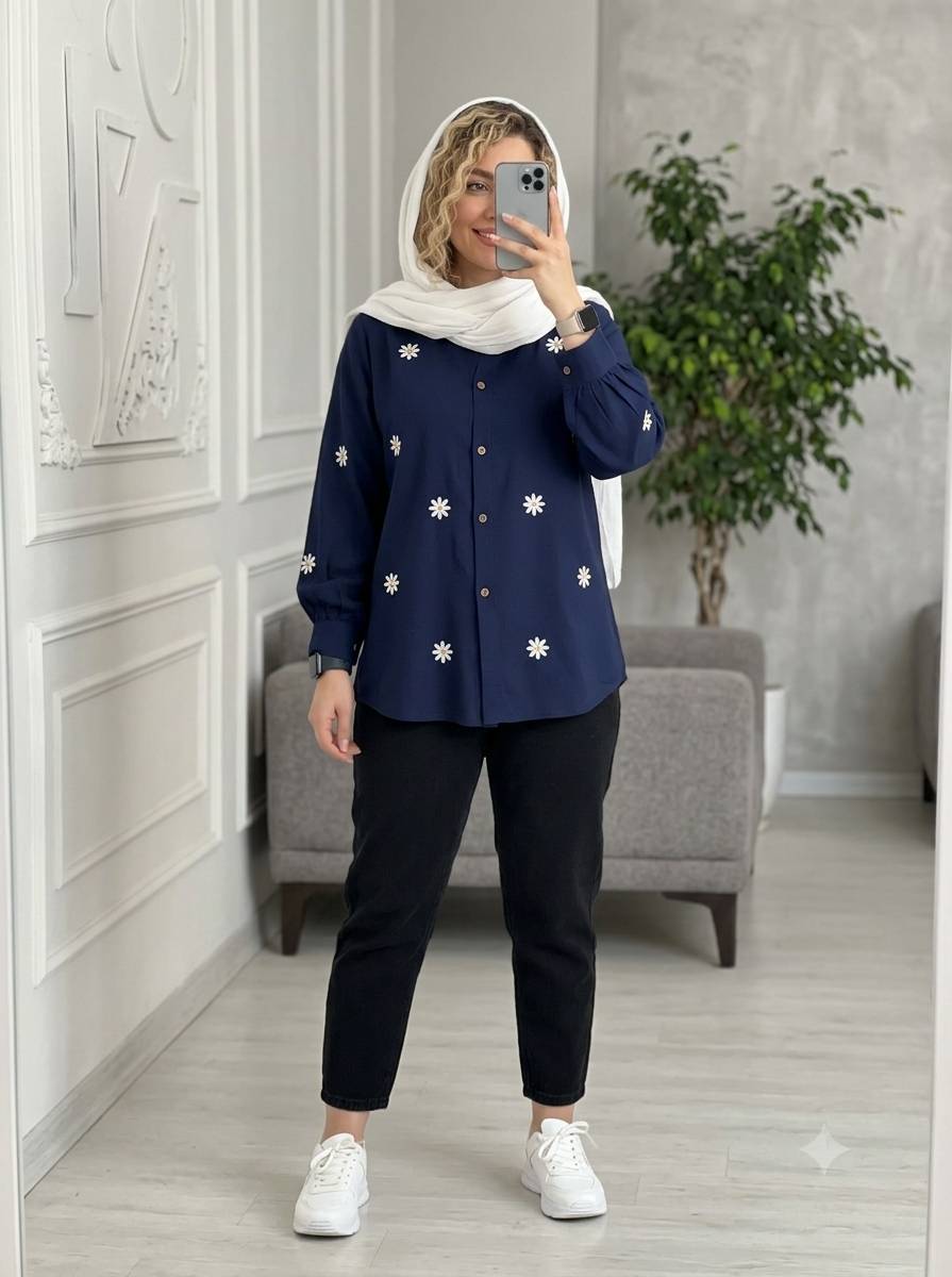 شومیز گل جنس لینن نچرال اعلا