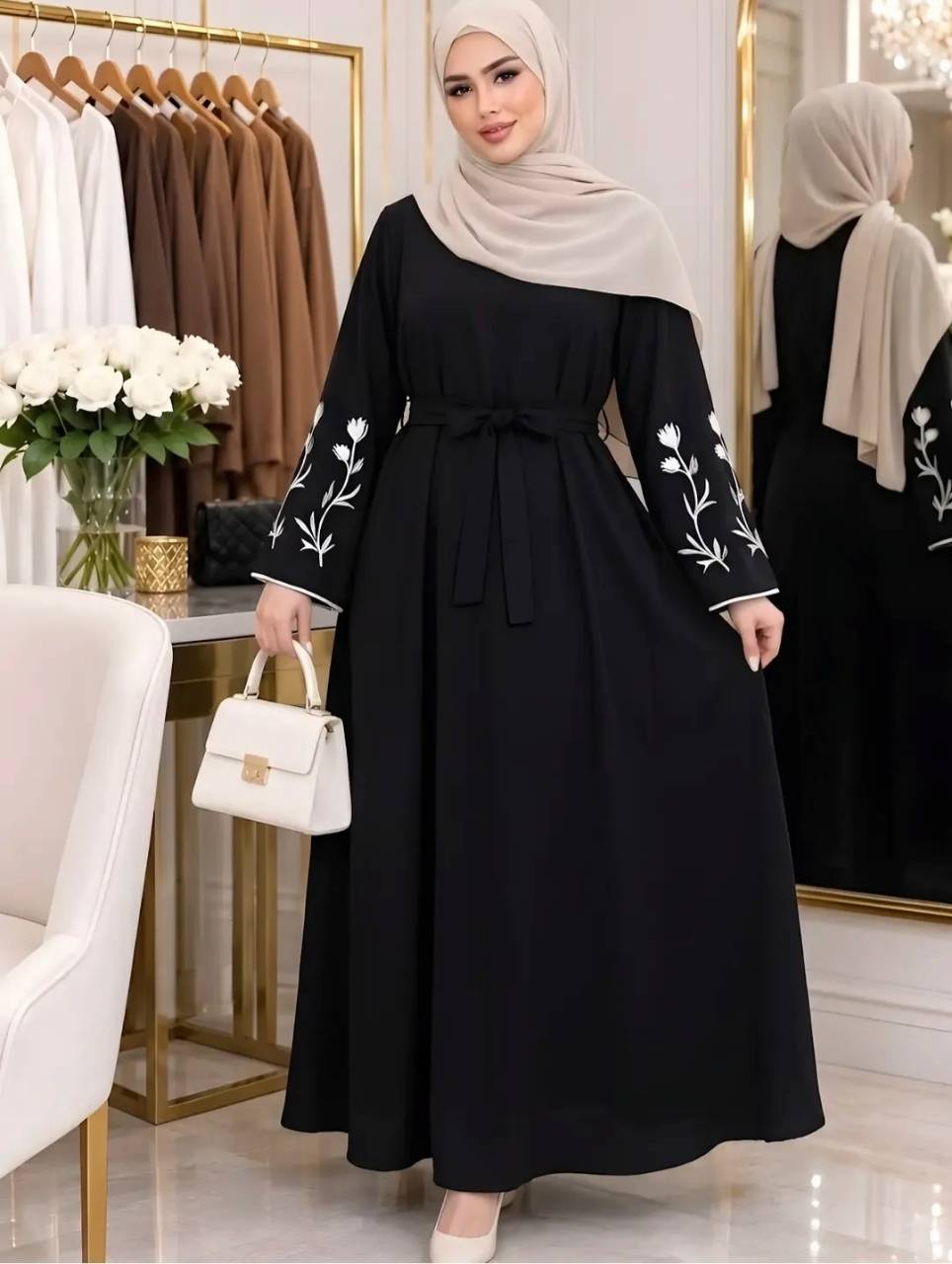 پیراهن عبایی گل لاله جنس الیزه باکیفیت