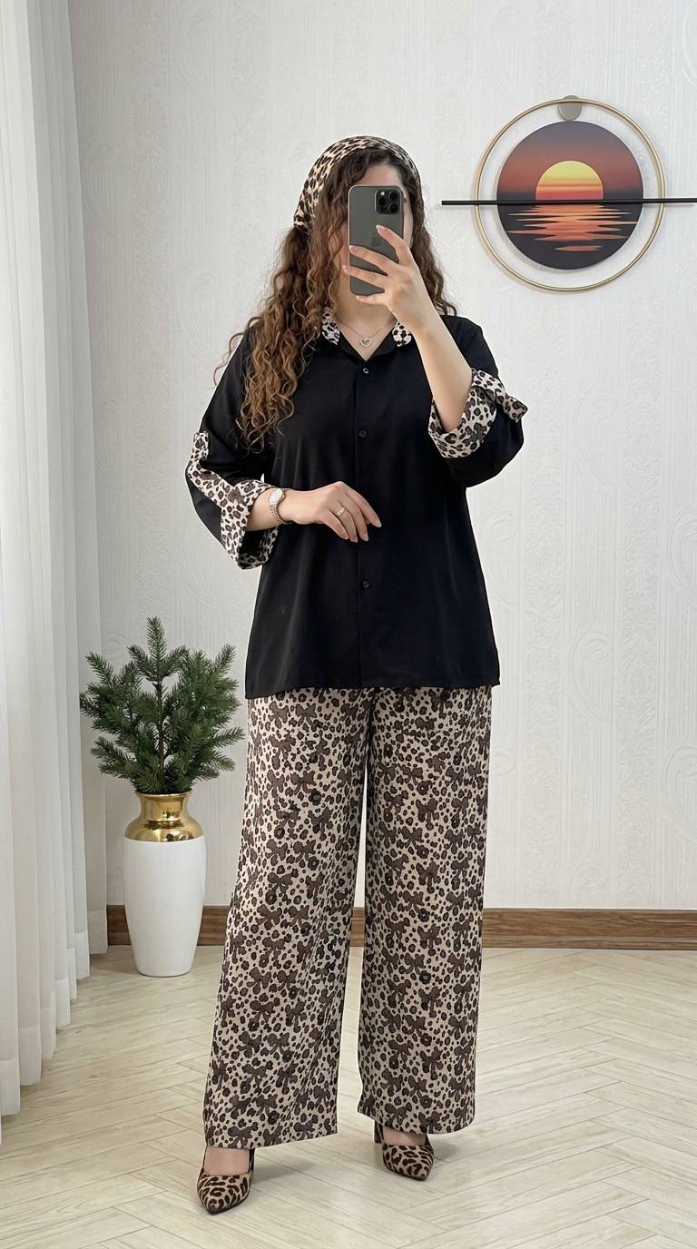 ست شلوار پلنگی جنس بوگاتی درجه یک