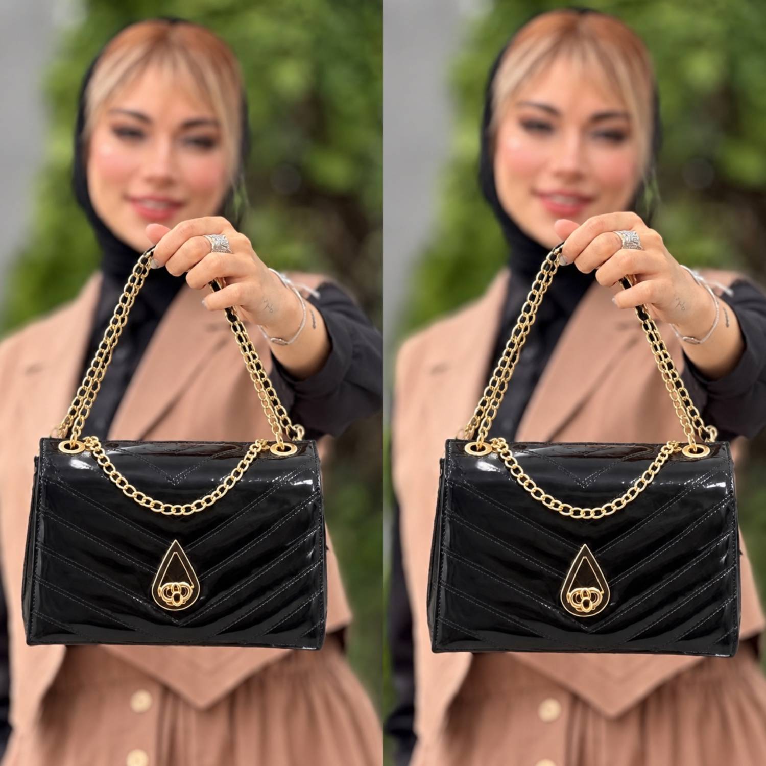 کیف مشکی مونا جنس چرم ورنی