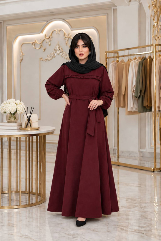 پیراهن بلند جنس مخمل کبریتی