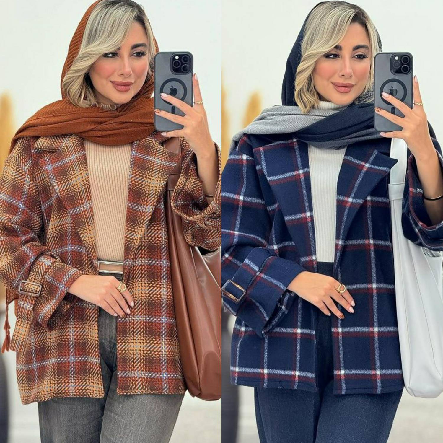 چهارخونه یقه انگلیسی پشمی موهردار