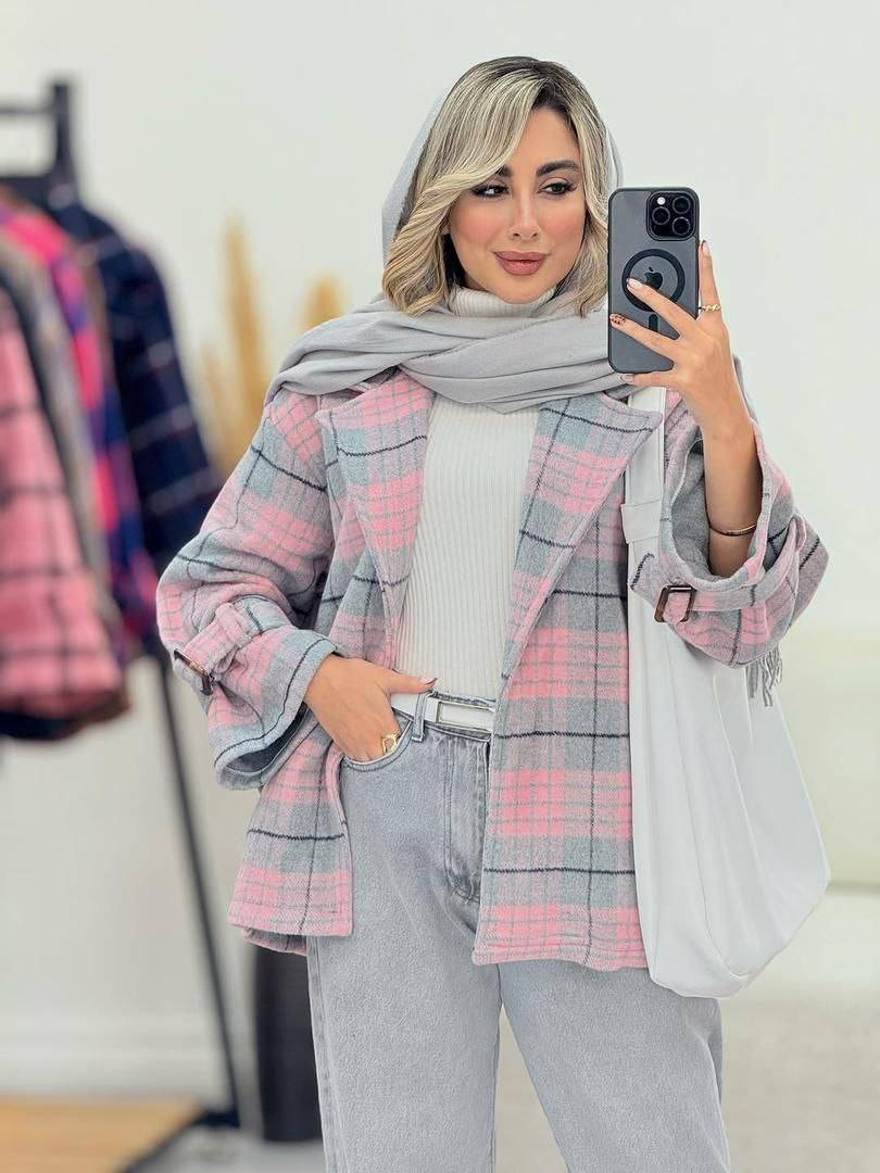چهارخونه یقه انگلیسی پشمی موهردار