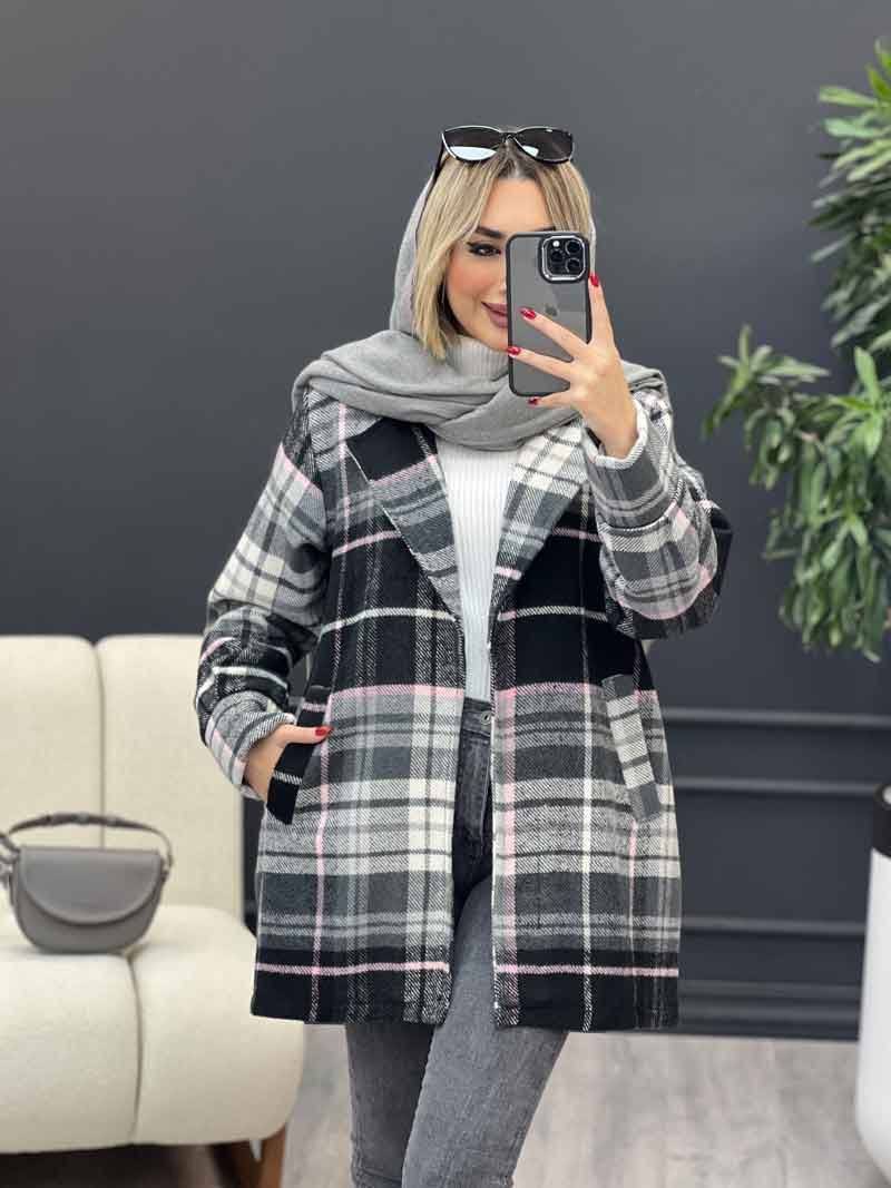 چهارخونه یقه انگلیسی پشمی موهردار