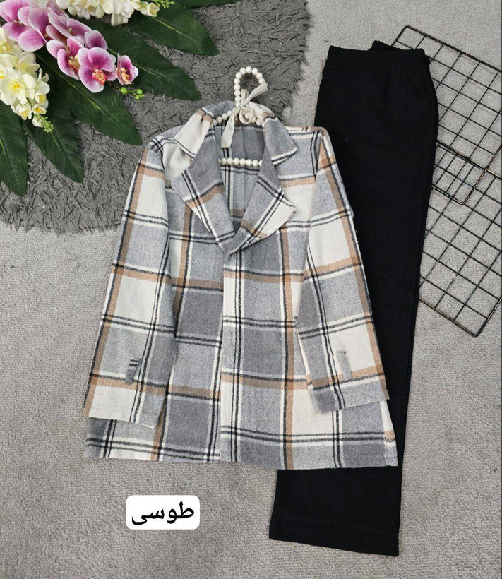 چهارخونه یقه انگلیسی پشمی موهردار