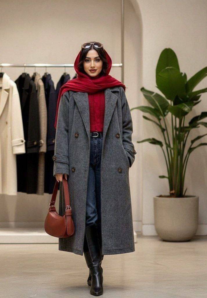 پالتو بلند ربکا جنس فوتر پشمی