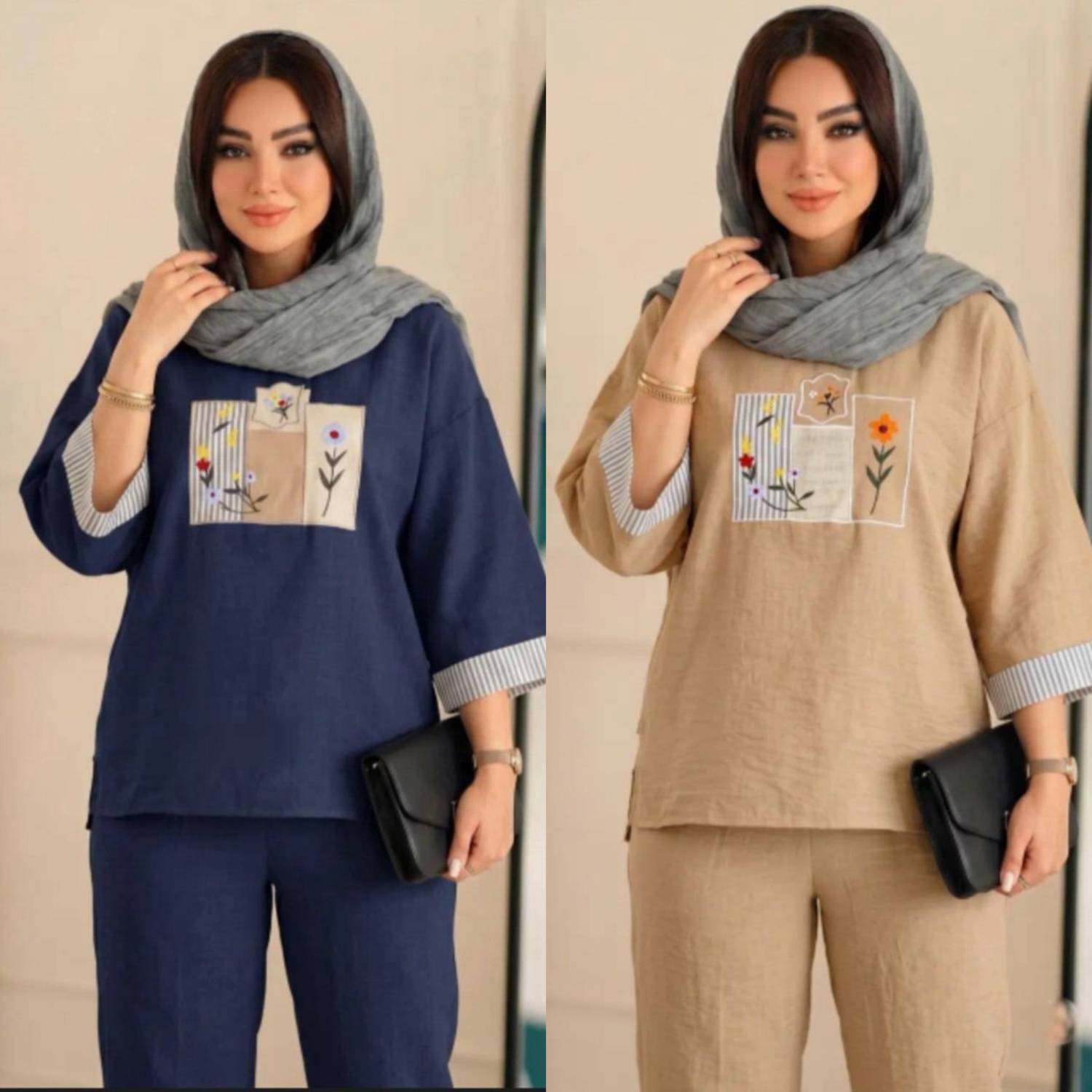 تونیک شلوار تیکه دوزی جنس شانتون باکیفیت